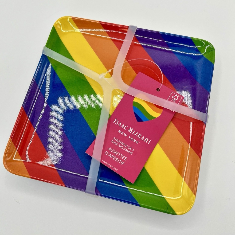 4 Isaac Mizrahi Rainbow Pride Party Appetizer 6" Square Plate Set Birthday BBQ